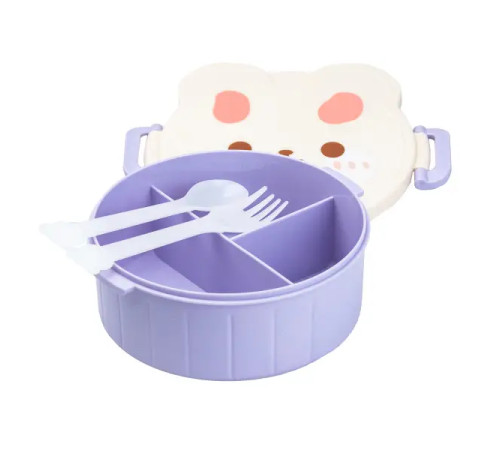 Ланч-бокс дитячий TS Kitchen зі столовими приборами Rabbit 18 х 18 х 7 см, бузково-білий Ланч-бокс дитячий TS Kitchen зі столовими приборами Rabbit 18 х 18 х 7 см, бузково-білий