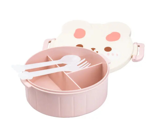 Ланч-бокс дитячий TS Kitchen зі столовими приборами Rabbit 18 х 18 х 7 см, біло-рожевий Ланч-бокс дитячий TS Kitchen зі столовими приборами Rabbit 18 х 18 х 7 см, біло-рожевий