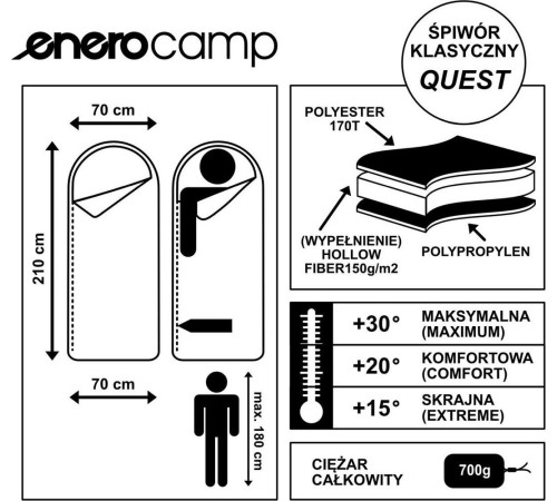 Туристичний спальник квест 210x70см зелений Enero camp Туристичний спальник квест 210x70см зелений Enero camp