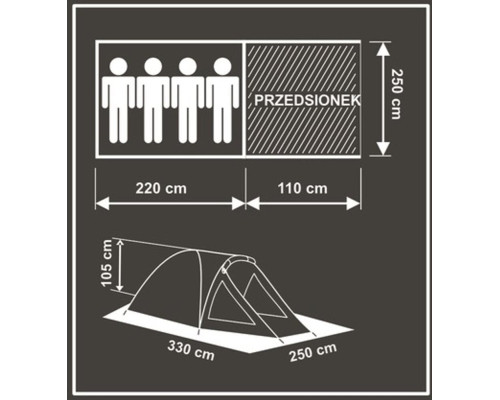 Comfort 4-місний туристичний намет 330x250x105см Enero Camp