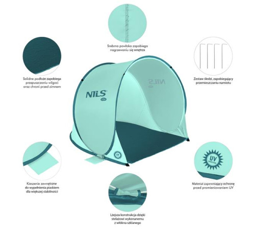 Пляжний намет NILS POP UP NC3173 м'ятний Пляжний намет NILS POP UP NC3173 м'ятний