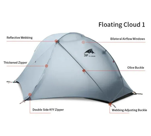 Намет одномісний 3F UL Gear Floating cloud 15D, сірий Намет одномісний 3F UL Gear Floating cloud 15D, сірий