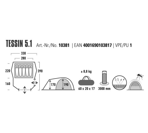Намет п'ятимісний High Peak Tessin 5.1 Deep Forest (10381)