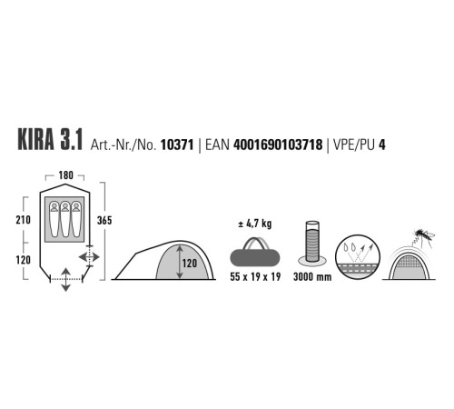 Намет тримісний High Peak Kira 3.1 Deep Forest (10371)