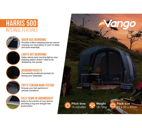 Намет п'ятимісний Vango Harris 500 Mineral Green (TETHARRIS000002) Намет п'ятимісний Vango Harris 500 Mineral Green (TETHARRIS000002)