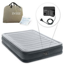 Матрац надувний Intex 67768 з вбудованим електронасосом 191x137x33 см, сірий 