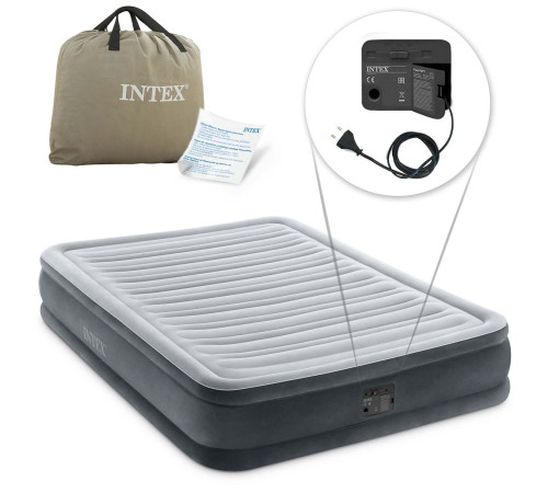 Матрац надувний Intex 67768 з вбудованим електронасосом 191x137x33 см, сірий Матрац надувний Intex 67768 з вбудованим електронасосом 191x137x33 см, сірий