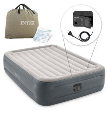 Матрац надувний Intex 64126 з вбудованим електронасосом 203x152x46 см, сірий