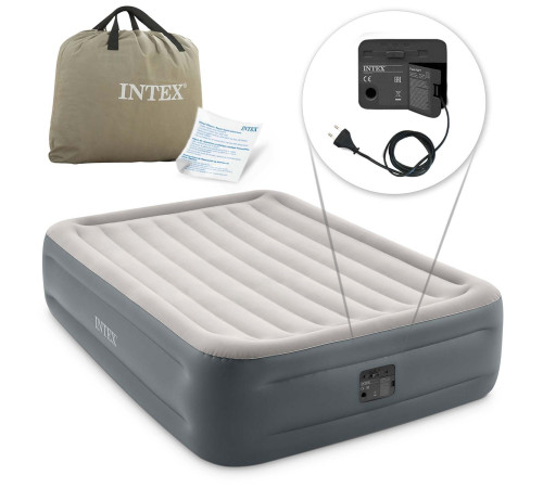 Матрац надувний Intex 64126 з вбудованим електронасосом 203x152x46 см, сірий Матрац надувний Intex 64126 з вбудованим електронасосом 203x152x46 см, сірий