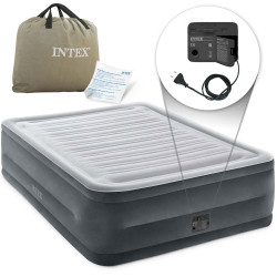 Матрац надувний Intex 64418 з вбудованим електронасосом 203x152x56 см, сірий