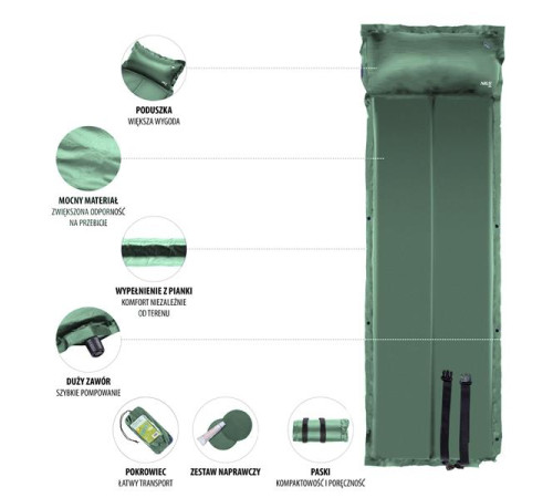 Самонадувний килимок NILS CAMP NC4008 зелений