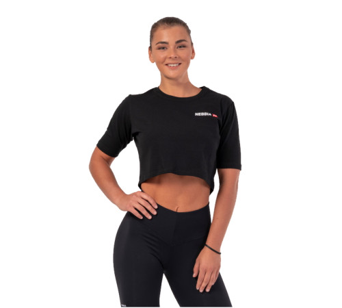 Жіночий укорочений топ Nebbia Minimalist Logo 600 - XS - чорний Жіночий укорочений топ Nebbia Minimalist Logo 600 - XS - чорний