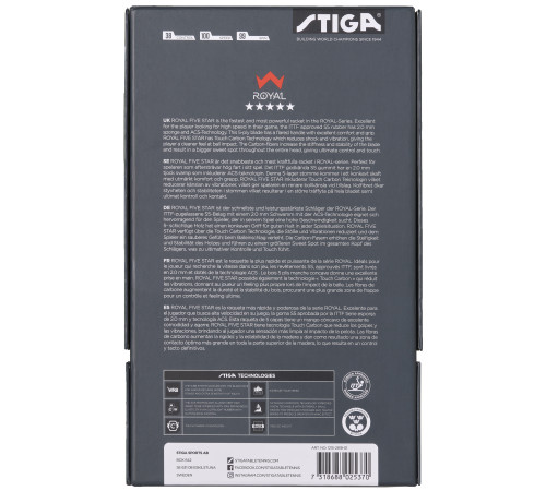 Ракетка для настільного тенісу Stiga Royal Carbon 5 Star FL (1215-2818-01) Ракетка для настільного тенісу Stiga Royal Carbon 5 Star FL (1215-2818-01)