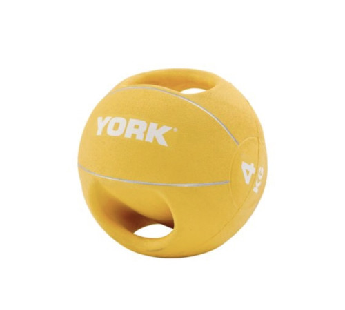 М'яч медбол 4 кг York Fitness із двома ручками, жовтий М'яч медбол 4 кг York Fitness із двома ручками, жовтий