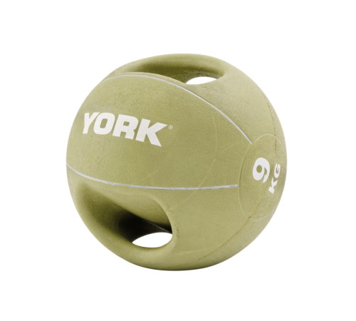 М'яч медбол 9 кг York Fitness із двома ручками, зелений М'яч медбол 9 кг York Fitness із двома ручками, зелений
