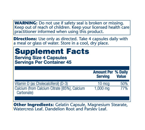 Цитрат кальцію з вітаміном D-3 (Calcium Citrate w/Vit D-3) 1000мг - 180 капсул