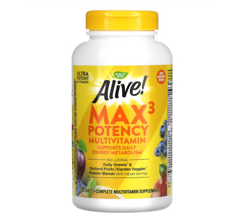 Nature's Way Alive! Max3 (No-Iron) - 180 tabs