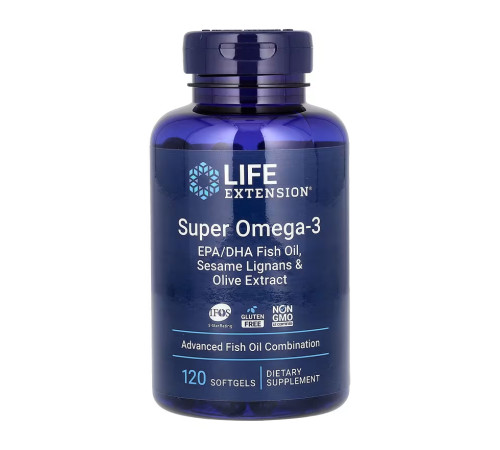 Супер омега Super Omega-3 EPA/DHA Fish Oil Sesame Lignans & Olive Extract - 120 капсул