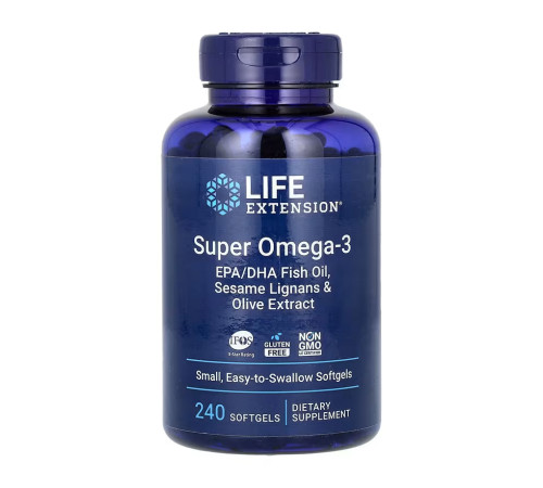 Супер омега Super Omega-3 EPA/DHA Fish Oil Sesame Lignans & Olive Extract - 240 капсул