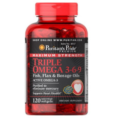 Maximum Strenght Triple Omega 3 6 9 Fish Flax Borage Oils - 120 Softgels