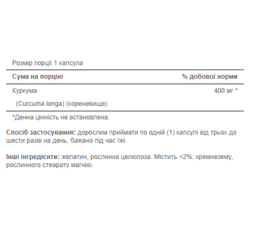 Куркума Turmeric 400мг - 100 капсул