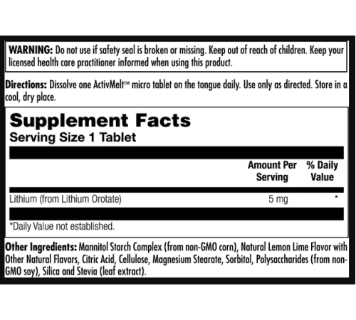 Lithium Orotate 5mg - 90 tabs Lemon Lime