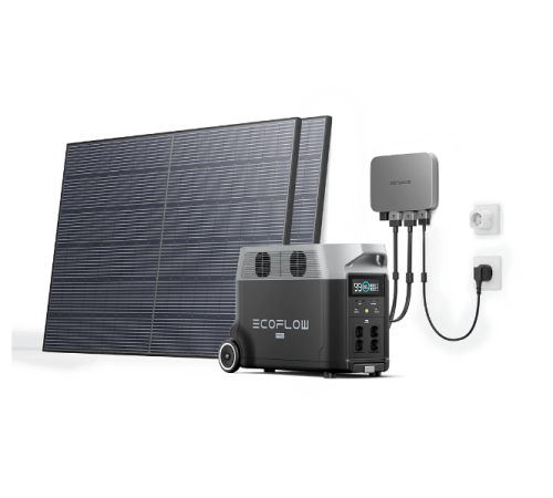 Комплект енергонезалежності EcoFlow PowerStream - мікроінвертор 600W + зарядна станція Delta Pro + 2 x 400W стаціонарні сонячні панелі Комплект енергонезалежності EcoFlow PowerStream - мікроінвертор 600W + зарядна станція Delta Pro + 2 x 400W стаціонарні сонячні панелі