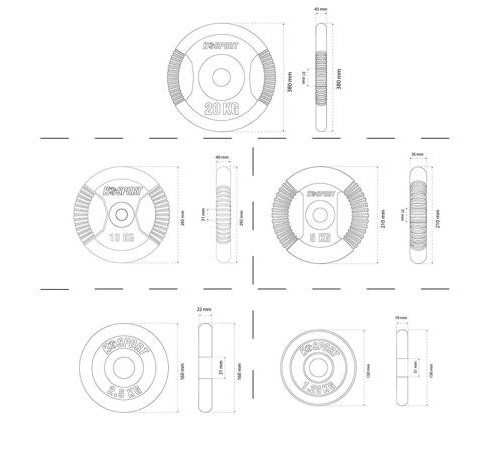 Набір чавунних гир 78 кг 2 x (20кг, 10кг, 5кг, 2,5кг, 1,25кг) OZ78 K-SPORT