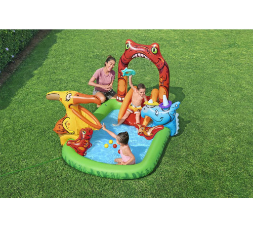 Дитячий басейн Dinosaur World для дітей 2+ BESTWAY 241x140x137см + Гірка + Водяний душ + Аксесуари