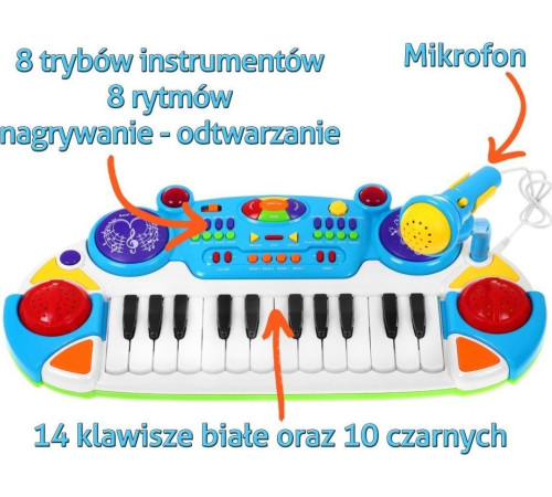 Дитячий синтезатор + Малі барабани + Мікрофон  3+