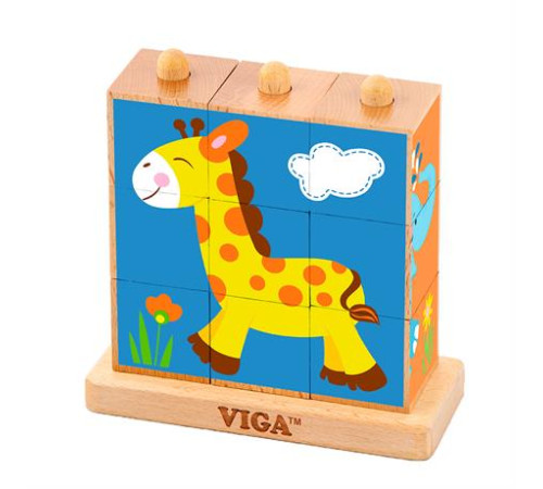 Дерев'яні кубики Viga Toys Башта зі звірятами (50834)