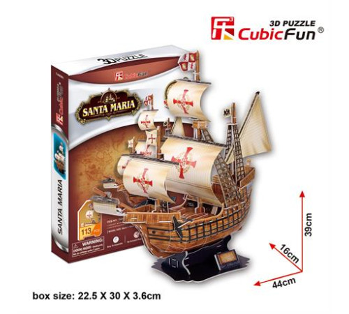 3D пазл CubicFun Корабель Санта-Марія (T4008h)