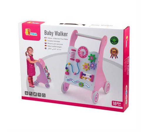 Ходунки-каталка Viga Toys з бізібордом рожевий (50178)