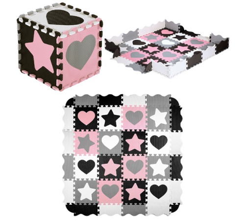 Пазл з манежем MD03 KID'S PLAYPEN PINK HEARTS 140x140CM NILS FUN 36 елементів