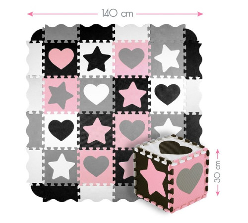 Пазл з манежем MD03 KID'S PLAYPEN PINK HEARTS 140x140CM NILS FUN 36 елементів