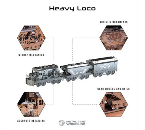 Колекційна модель-конструктор Metal Time Heavy Loco Вантажний карго-поїзд механічний (MT023)