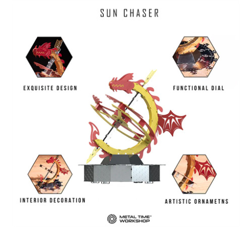 Колекційна модель-конструктор Metal Time Sun Chaser Dragon Stand Clock Сонячний годинник (MT025)