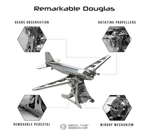 Колекційна модель-конструктор Metal Time Remarkable Douglas Літак DC-3 механічний (MT057)