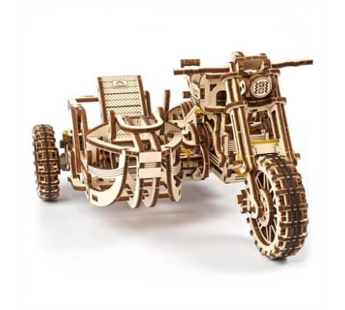 Дерев'яний механічний 3D конструктор Ugears Мотоцикл Scramber з коляскою (70137)