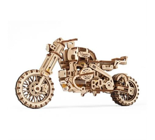 Дерев'яний механічний 3D конструктор Ugears Мотоцикл Scramber з коляскою (70137)