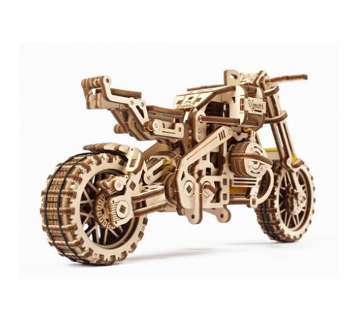 Дерев'яний механічний 3D конструктор Ugears Мотоцикл Scramber з коляскою (70137)