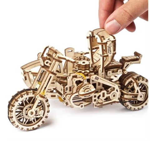 Дерев'яний механічний 3D конструктор Ugears Мотоцикл Scramber з коляскою (70137)