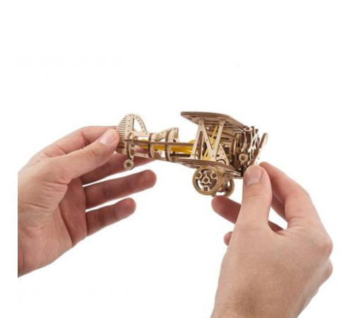 Дерев'яний механічний 3D конструктор Ugears Мінібіплан (70159)