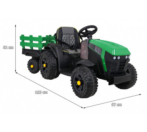 Дитячий акумуляторний трактор, титановий із причепом Зелений