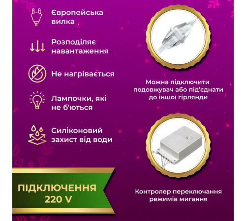 Гірлянда-штора Роса 200 LED, 3*3 м, мультиколор Гірлянда-штора Роса 200 LED, 3*3 м, мультиколор