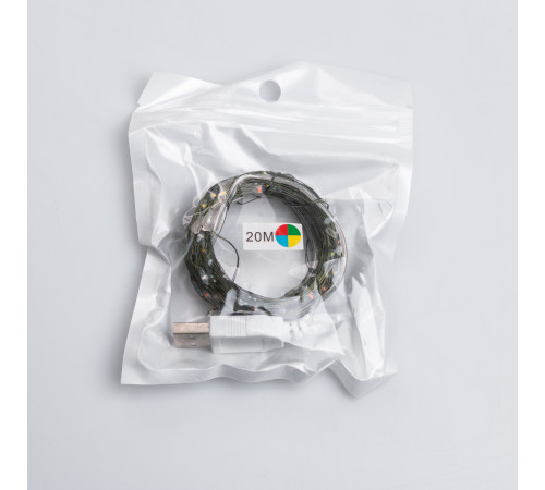 Гірлянда Роса нитка 200 LED, 20 м, від USB, зелена оболонка, мультиколор Гірлянда Роса нитка 200 LED, 20 м, від USB, зелена оболонка, мультиколор