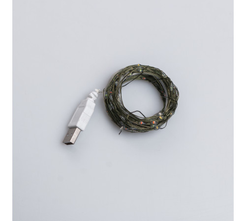 Гірлянда Роса нитка 200 LED, 20 м, від USB, зелена оболонка, мультиколор Гірлянда Роса нитка 200 LED, 20 м, від USB, зелена оболонка, мультиколор
