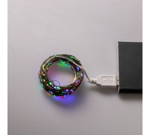 Гірлянда Роса нитка 200 LED, 20 м, від USB, зелена оболонка, мультиколор Гірлянда Роса нитка 200 LED, 20 м, від USB, зелена оболонка, мультиколор