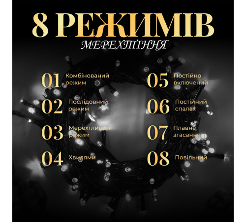 Гірлянда Нитка 500 LED, 22 м, чорний кабель, білий Гірлянда Нитка 500 LED, 22 м, чорний кабель, білий