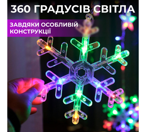 Гірлянда-штора Зірки та сніжинки, 3*1 м, 12 фігур, мультиколор Гірлянда-штора Зірки та сніжинки, 3*1 м, 12 фігур, мультиколор